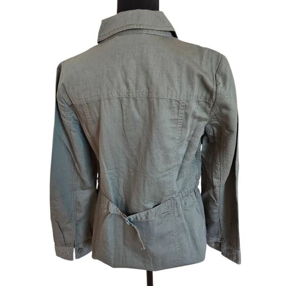 Talbots Womens Linen Blend Button Front Collared Utility Jacket Army Green Small - Picture 2 of 10